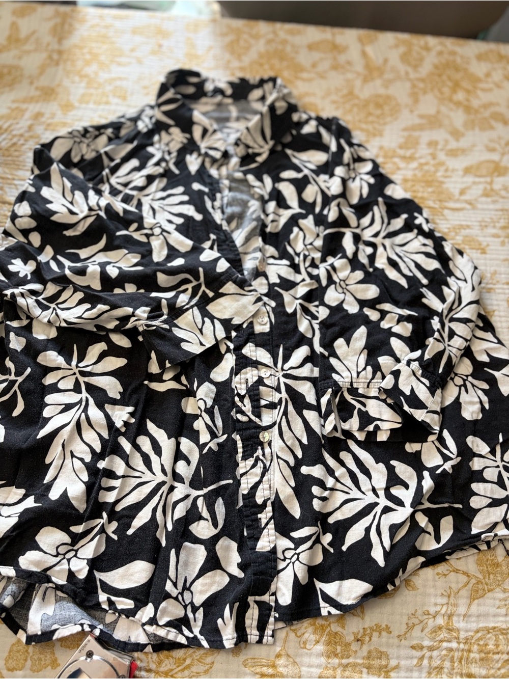 Christian Siriano Black Shirt with White Leaf Motif
